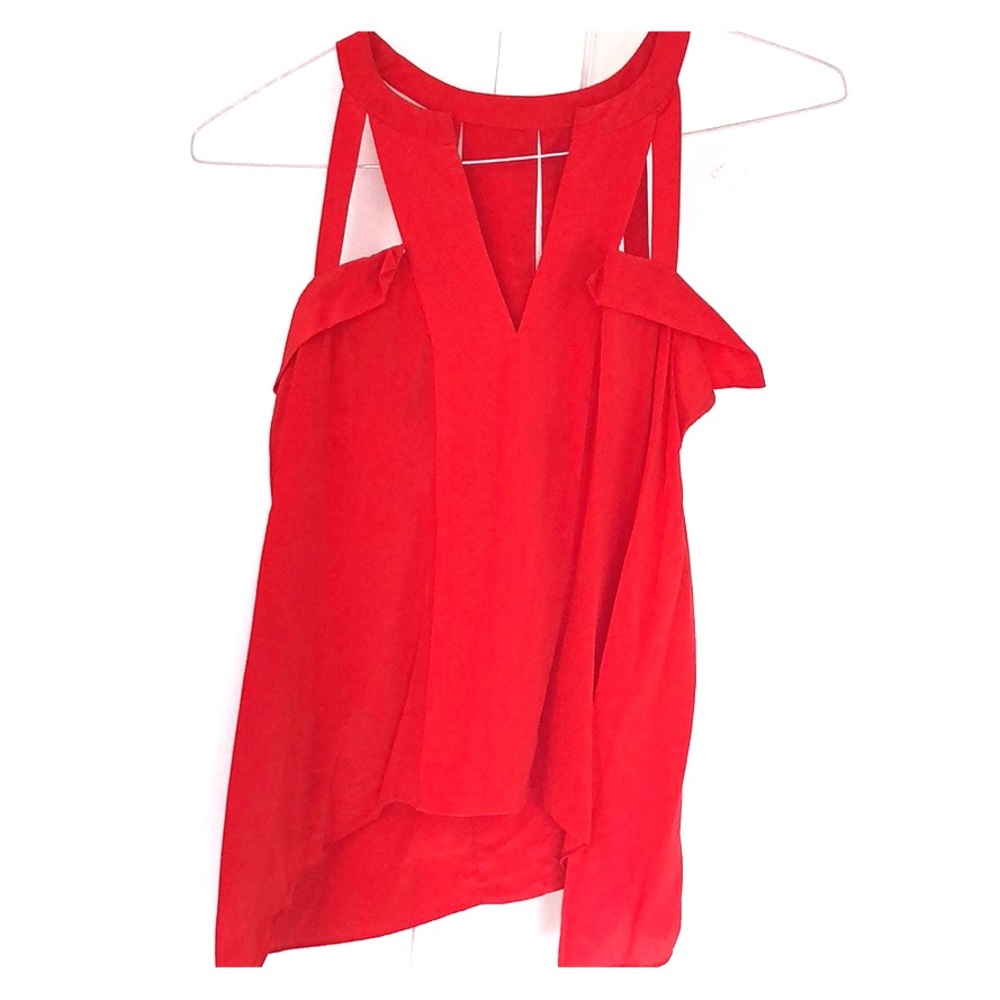 BCBGMaxazria Silk Red Top with cut outs - Kayleen